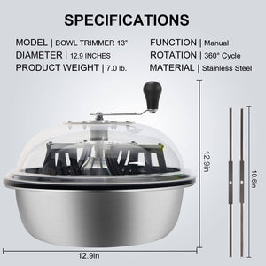 13 in Bud Leaf Bowl Trimmer, Bud Bowl Trimmer with Switchable Stainless Steel Blades & Clear Visibility Dome