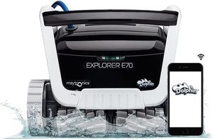 Dolphin Explorer E70 Pool Robot with included Dolphin Universal Caddy, Wi-Fi, and Waterline Cleaning